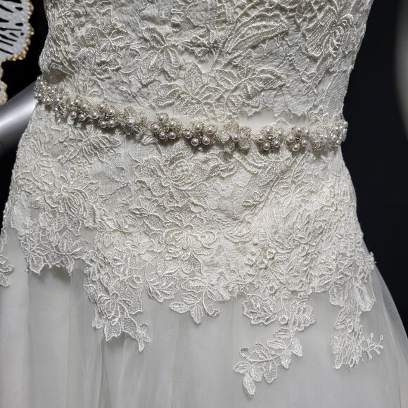 NWOT~$1650~ELLA ROSA~SZ 4~IVORY LACE EMBROIDERED FIT & FLARE WEDDING DRESS - Picture 9 of 16